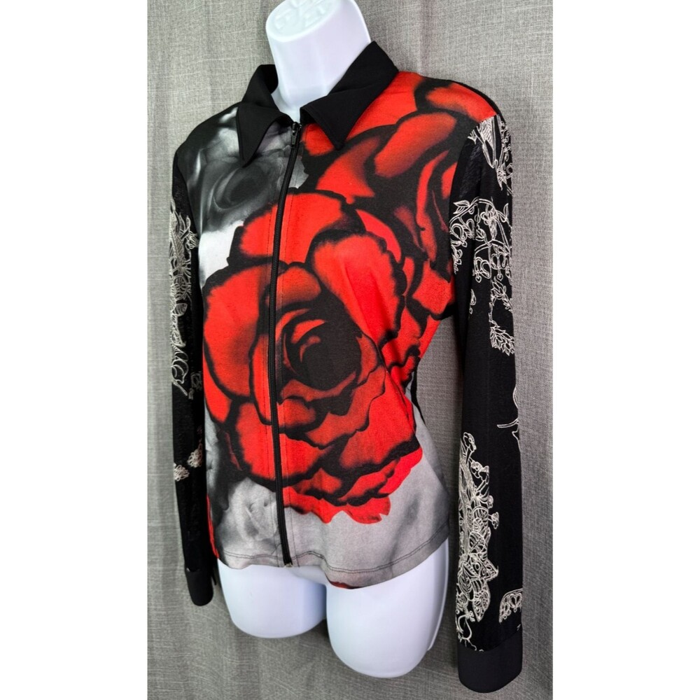 Francesca Rose Mixed Material Long Sleeve Zip Floral Jacket Women's Size Small - Picture 2 of 10